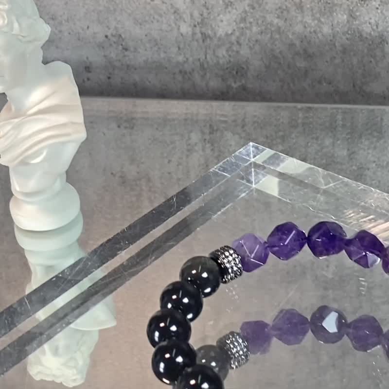 决策者 | 紫水晶 银曜石 | 智慧的引路人 | 男士水晶手链 - 手链/手环 - 水晶 紫色