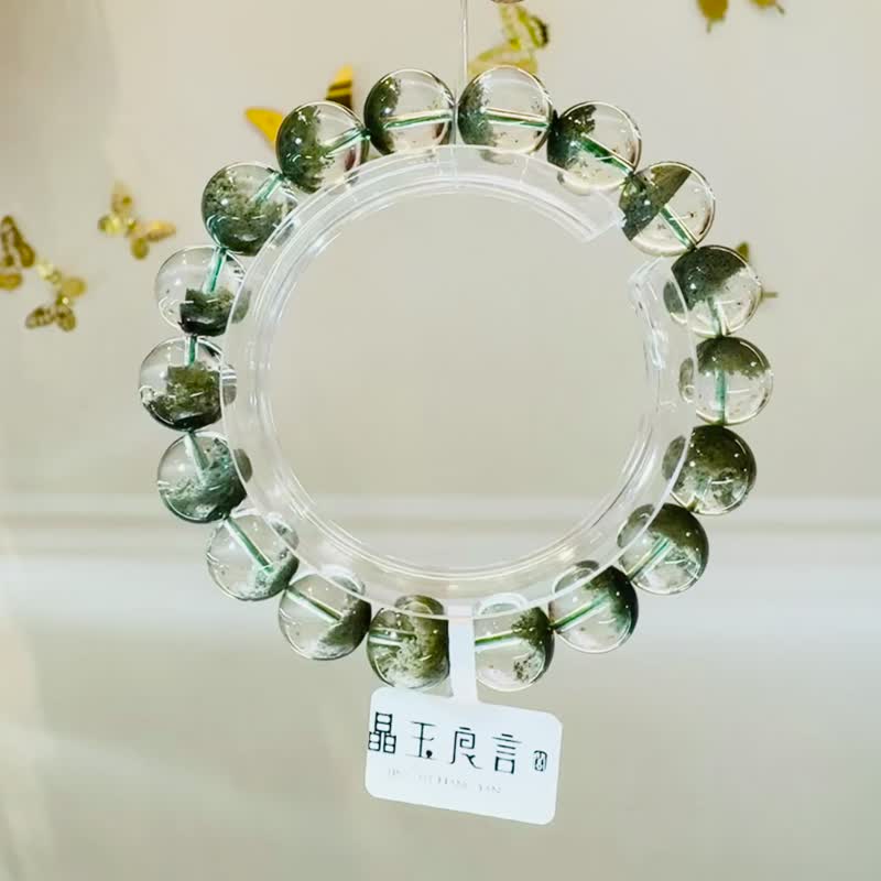 精品玻璃体浓色翠绿招财半盆绿幽灵11.5mm39.60g主正财事业贵人缘 - 手链/手环 - 水晶 绿色