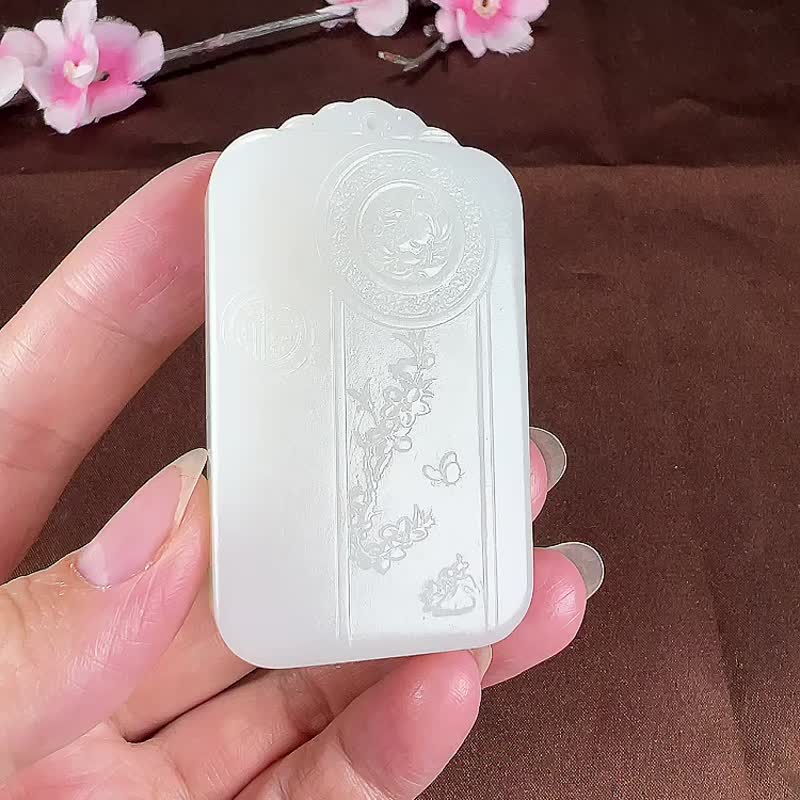 秒杀价    天然新疆和田玉羊脂玉花开富贵吊坠 - 吊饰 - 玉石 