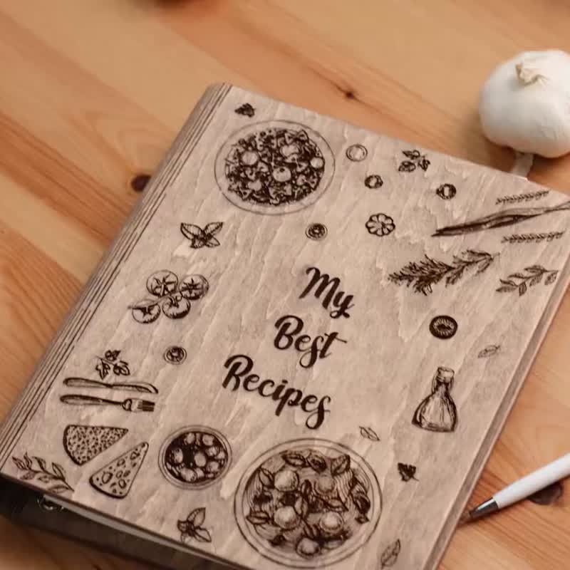 Wooden Custom Cookbook, Father Day Gift, Cooking Gift by Enjoy The Wood - 笔记本/手帐 - 木头 咖啡色