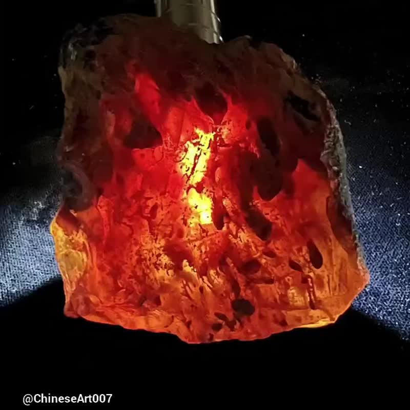 琥珀 Amber 天然蓝珀 4块 苏门答腊蓝珀 280克 原石 原矿 艺术 - 摆饰 - 半宝石 金色
