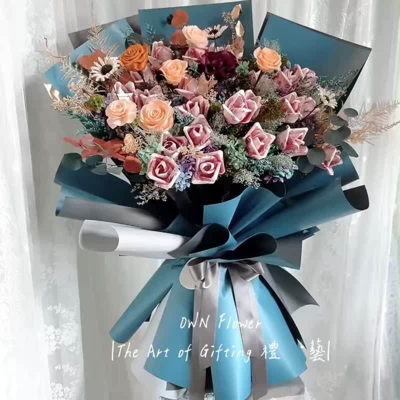 巨大花束/钱花束/有钱花花束/钞票花束/求婚花束/生日礼物/永生花 - 干燥花/捧花 - 植物．花 绿色