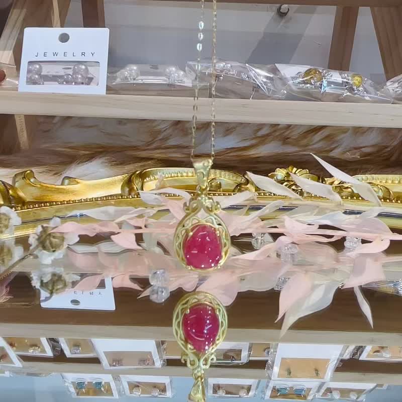 A篓空花雕轻奢华冰种红纹石项链白敬亭杨幂明星款招正缘姻缘之石 - 项链 - 水晶 红色