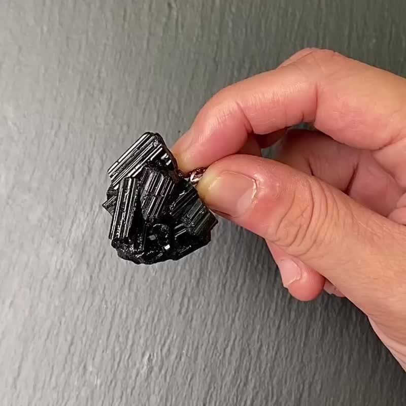 能量原矿-天然精品黑碧玺925纯银钛钢项链 避邪保平安 避小人 - 项链 - 水晶 黑色