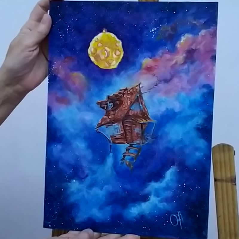 原创油画太空童话屋。 - 海报/装饰画/版画 - 纸 蓝色