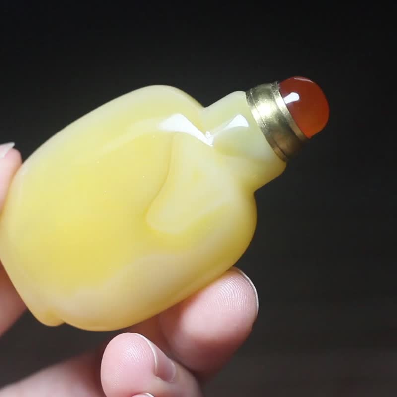 【鼻烟壶】天然玛瑙鼻烟壶小容量/便携式瓶子/纯手工 - 香薰/精油/线香 - 玉石 黄色