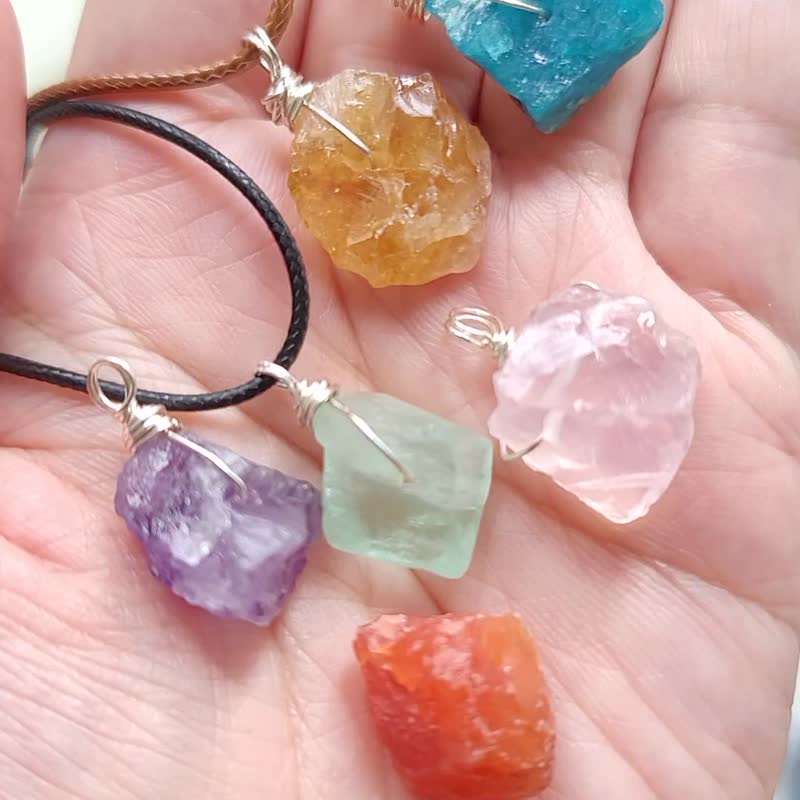 天然水晶项链 原矿颈链项链 天然石项链 粉晶 紫水晶 黄晶 颈绳 - 项链 - 宝石 多色