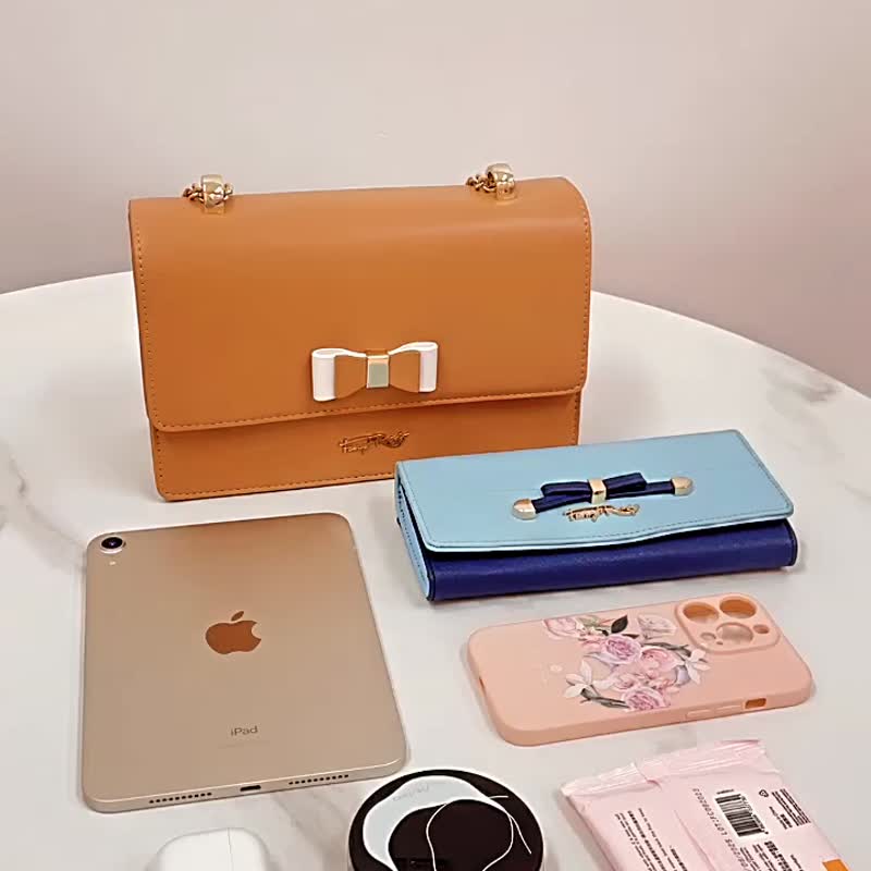 蝴蝶结磁扣翻盖斜背包 - 侧背包/斜挎包 - 其他材质 咖啡色