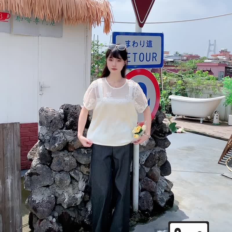 |初秋新品2件75折| 优雅蕾丝拼接上衣|米色|无里衬|无弹 - 女装上衣 - 聚酯纤维 白色