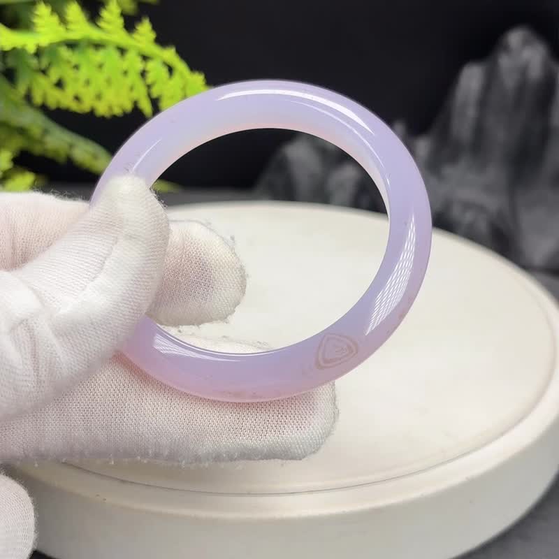 浅紫玛瑙手镯 46MM 冰润起光飘花 小圈口 叠戴款 安平疗愈平静 - 手链/手环 - 半宝石 紫色