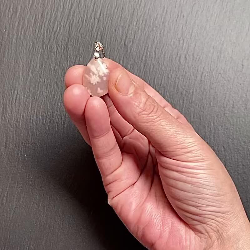 天然果冻体水中花樱花玛瑙925纯银钛钢项链 增强运势 旺人缘 - 项链 - 水晶 多色