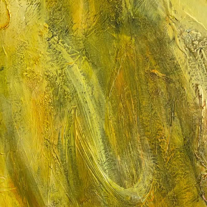 画布上的原始黄色绘画美学抽象墙艺术多彩现代 - 墙贴/壁贴 - 压克力 黄色