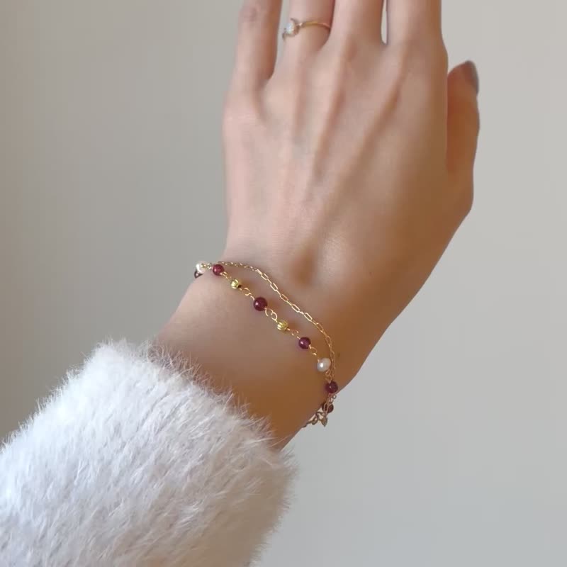 春节套 耳环 手链 日本手作家 - 耳环/耳夹 - 玉石 红色