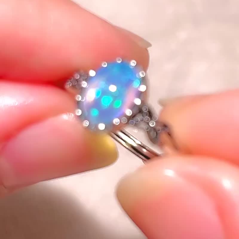 波光粼粼宁静海 白欧泊宝石戒指  / 蛋白石 / 925纯银 / Opal - 戒指 - 宝石 蓝色
