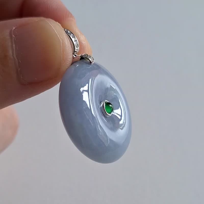 缅甸翡翠紫肥平安扣吊坠 | 通体18K真金真钻镶嵌 | 玉器 - 项链 - 玉石 紫色