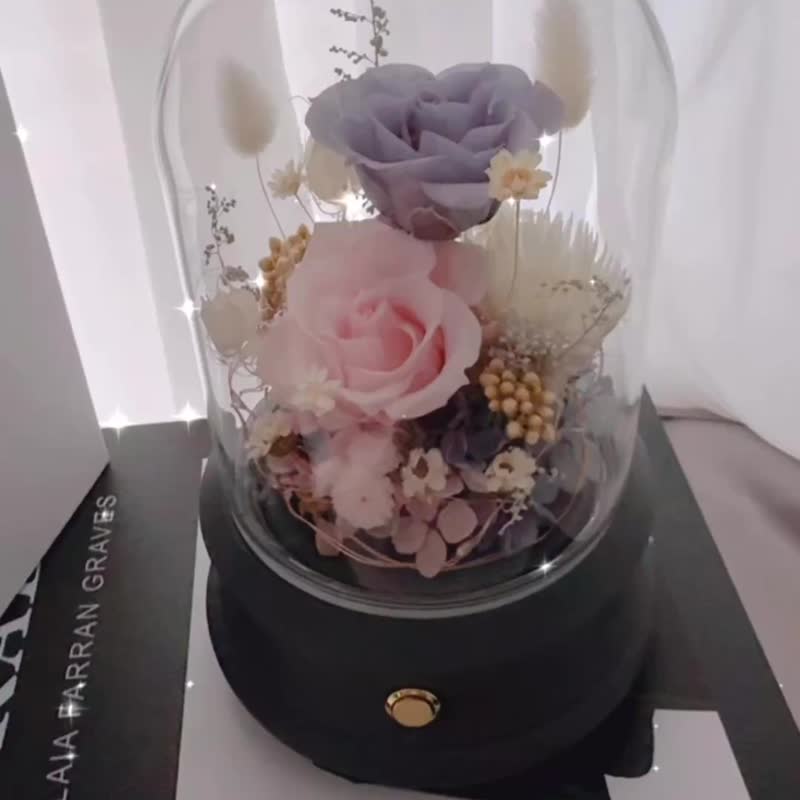 永生花音响花盅 永生花夜灯 蓝牙音响 玻璃罩 灰蓝粉款 赠送包装 - 干燥花/捧花 - 植物．花 