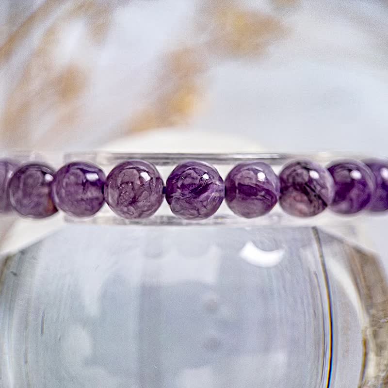 【稀有美品 透体紫龙晶】玉化紫龙晶 水晶手串手链 | 一物一拍 - 手链/手环 - 水晶 紫色