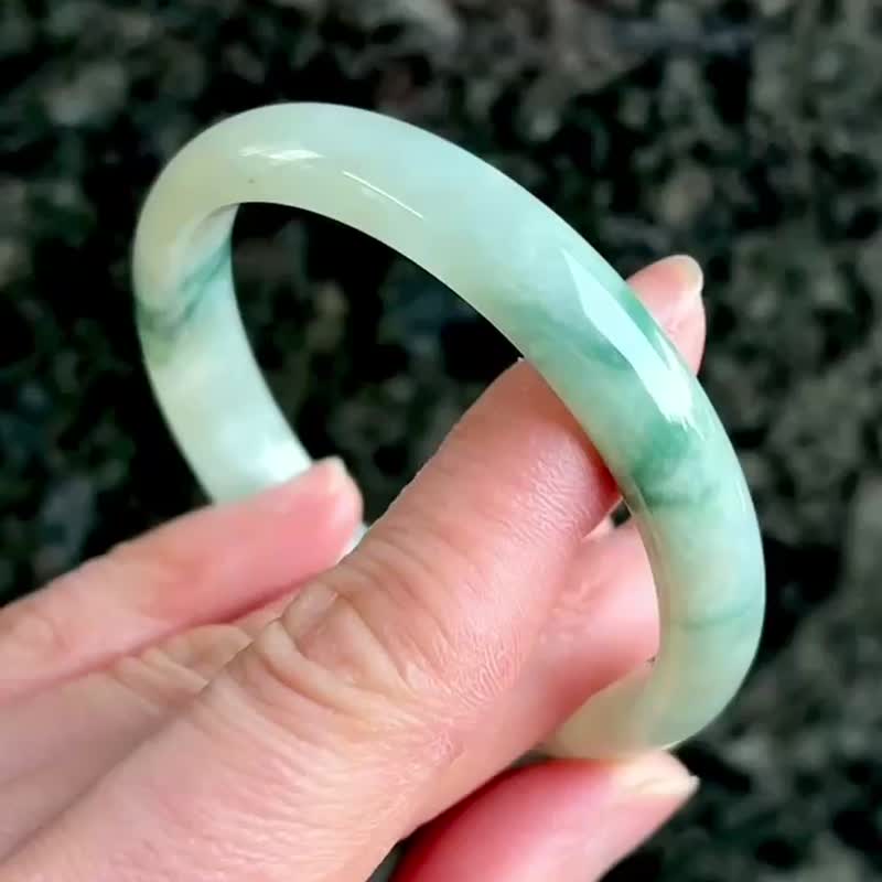 冰种 天然翡翠 缅甸 A玉 玉镯 • 糯冰种飘蓝花翡翠福镯 - 手链/手环 - 玉石 蓝色