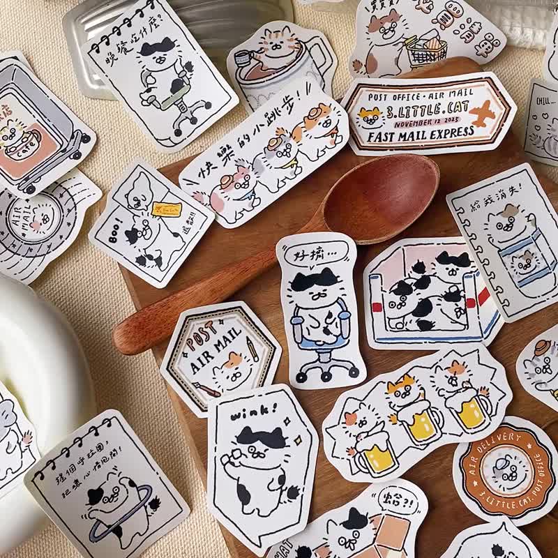 3小喵咪/喵咪漫画旅行/贴纸包/手帐贴纸/共6款 - 贴纸 - 纸 多色