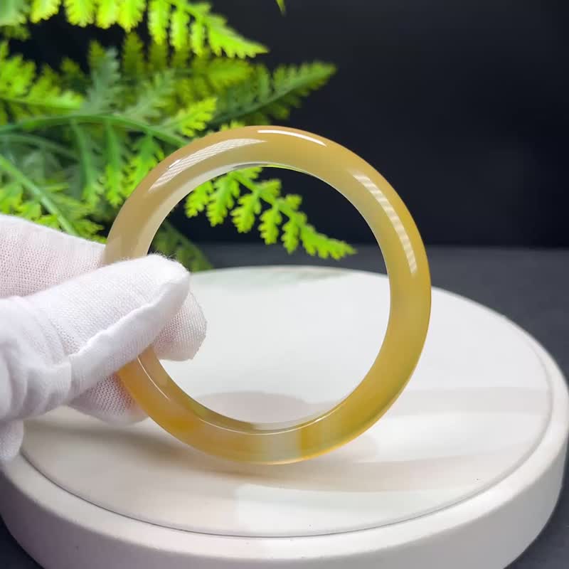精美 灰金色玛瑙手镯 52MM 冰透起刚玉髓手环 招财幸运平衡能量 - 手链/手环 - 半宝石 金色