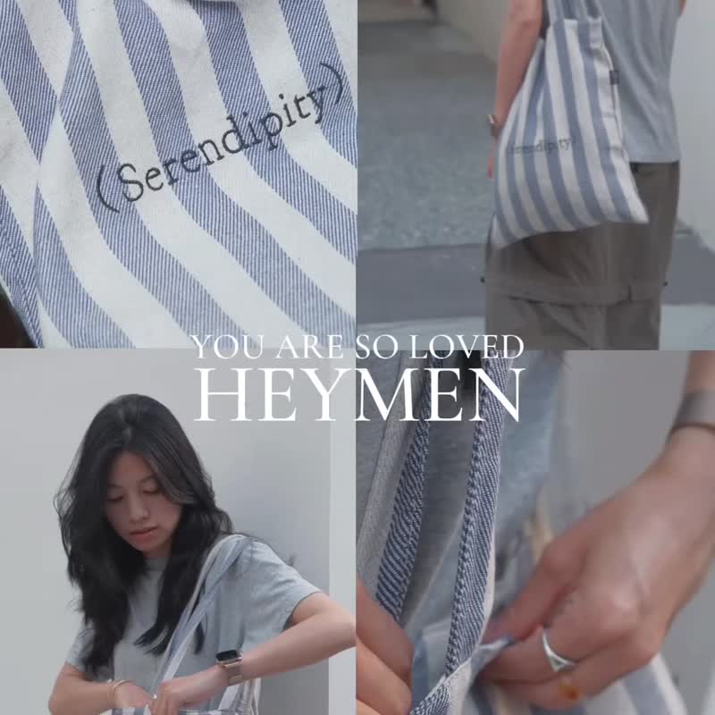 Heymen黑門 Serendipity 法風條紋刺繡棉麻編織松弛感帆布包布袋 - 其他 - 棉．麻 