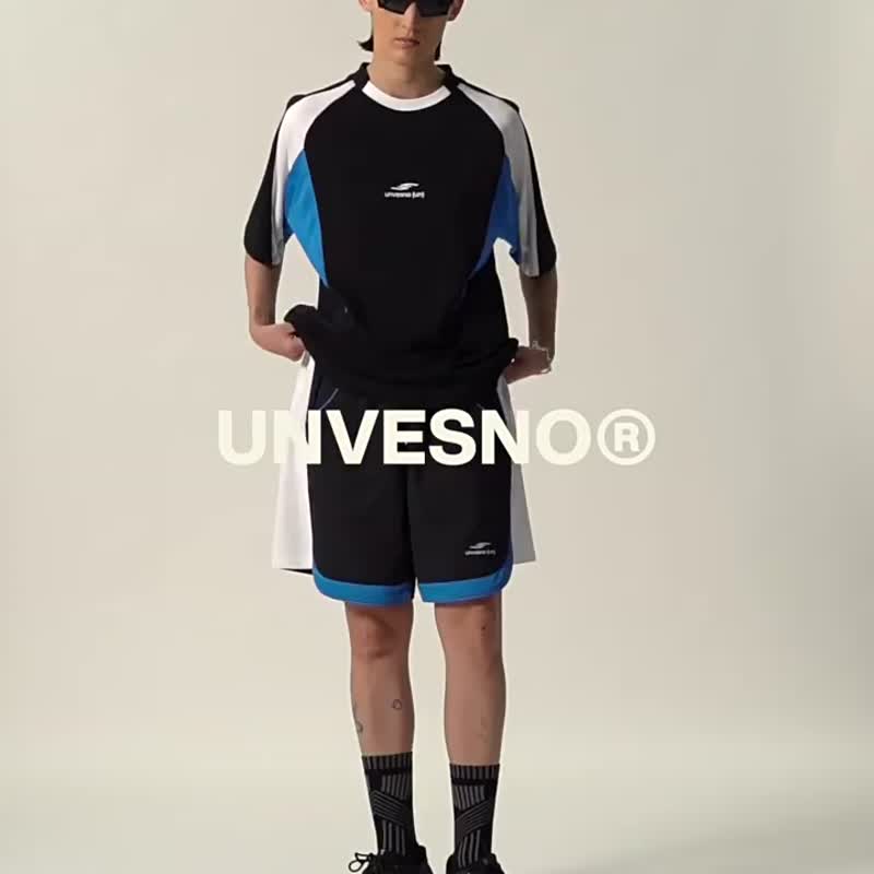 Unvesno (UN) 305克夏季运动拼接网眼透气撞色套装短袖 SWS-1647 - 男装上衣/T 恤 - 棉 黑色