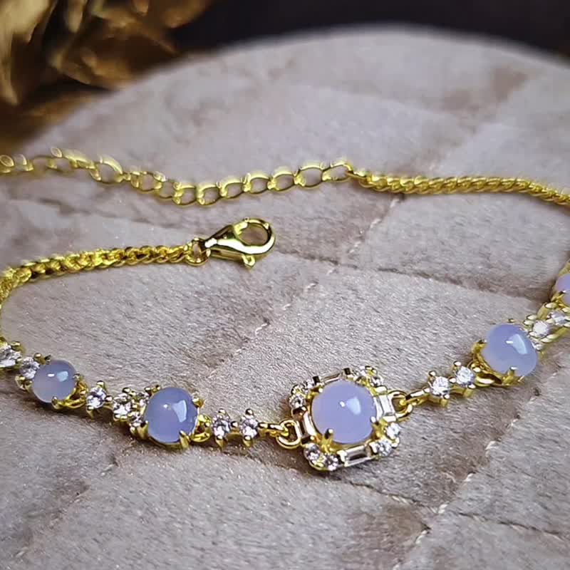 贵人•桃花•高贵|梦幻冰浓紫|缅甸A货翡翠纯银日系多颗手链 - 手链/手环 - 玉石 