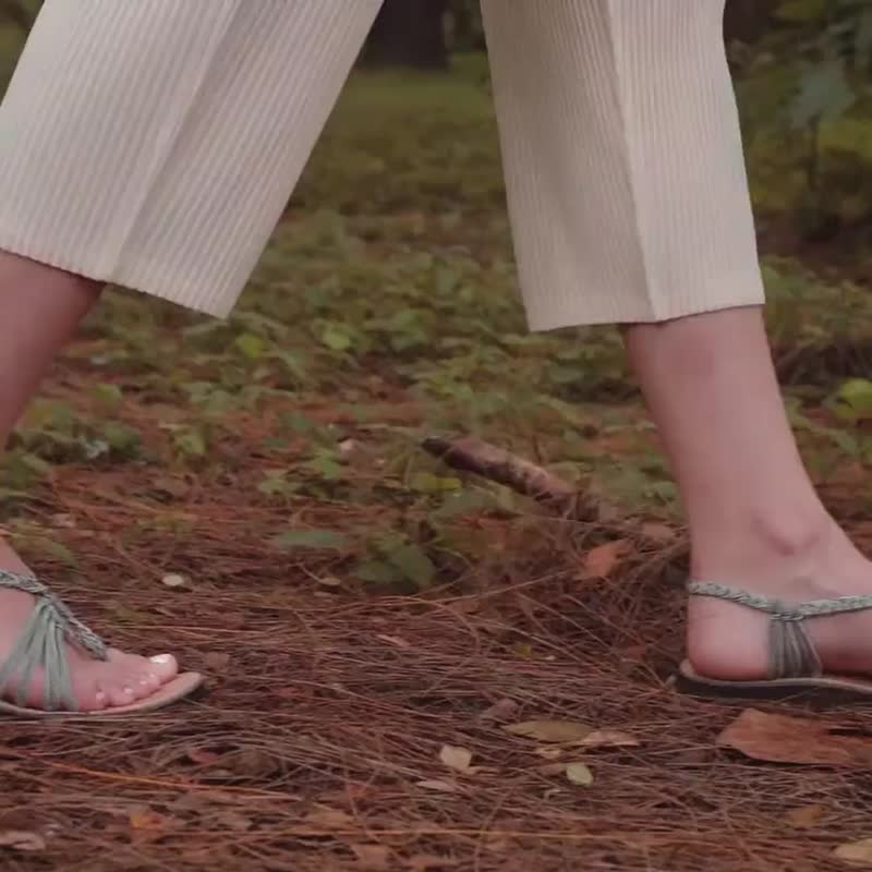 Hand-Woven Flat Rope Sandals for Women Explore Black Cork 绳编鞋 - 拖鞋 - 尼龙 黑色