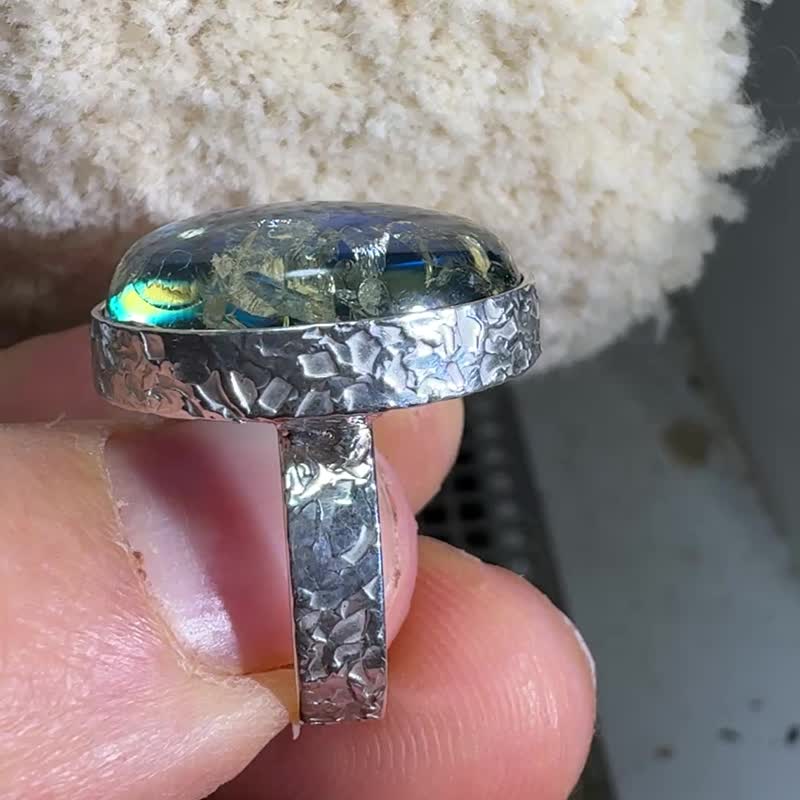 6号戒指 神秘蓝琥珀戒指 独一无二 - 戒指 - 半宝石 蓝色