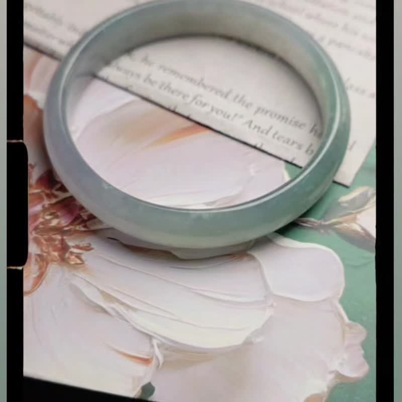 招财•健康•贵人•圆满|冰胶春彩完美平安手镯#55|18缅甸A货翡翠 - 手链/手环 - 玉石 