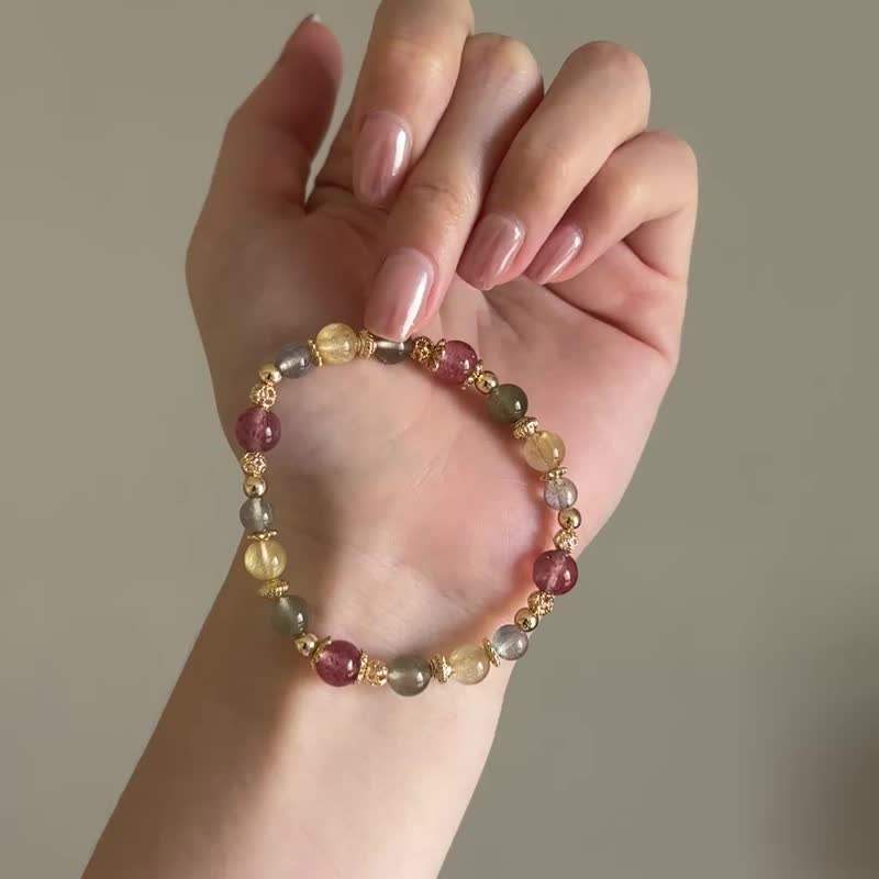 /春之晨曦/ 增强事业 人缘白水体草莓晶 绿发晶 金发晶 蓝光拉长 - 手链/手环 - 水晶 多色