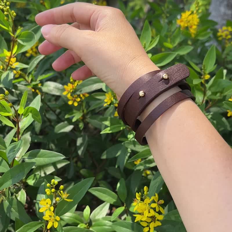 索菲 皮革手环/植鞣革 -黑可可 / 星空黑 /  柏青色 - 手链/手环 - 真皮 咖啡色