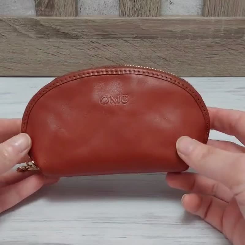 【微NG】意大利植鞣革贝壳造型零钱包-外观较不平整-棕色 - 零钱包 - 真皮 