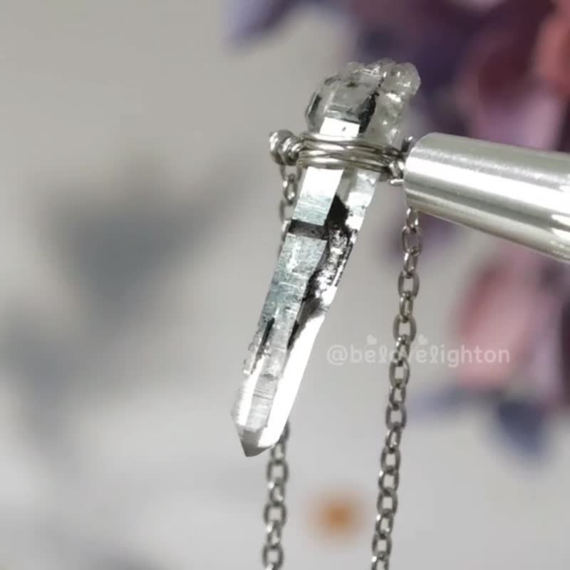 金口河石墨水晶项链 单晶水晶柱手作设计 - 项链 - 不锈钢 白色