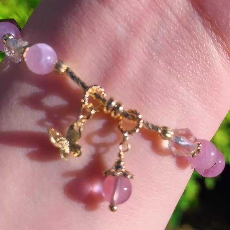 钻石切紫水晶 | 白水晶 | 紫锂辉 | 薰衣草紫水晶 14K包金手链 - 手链/手环 - 水晶 紫色