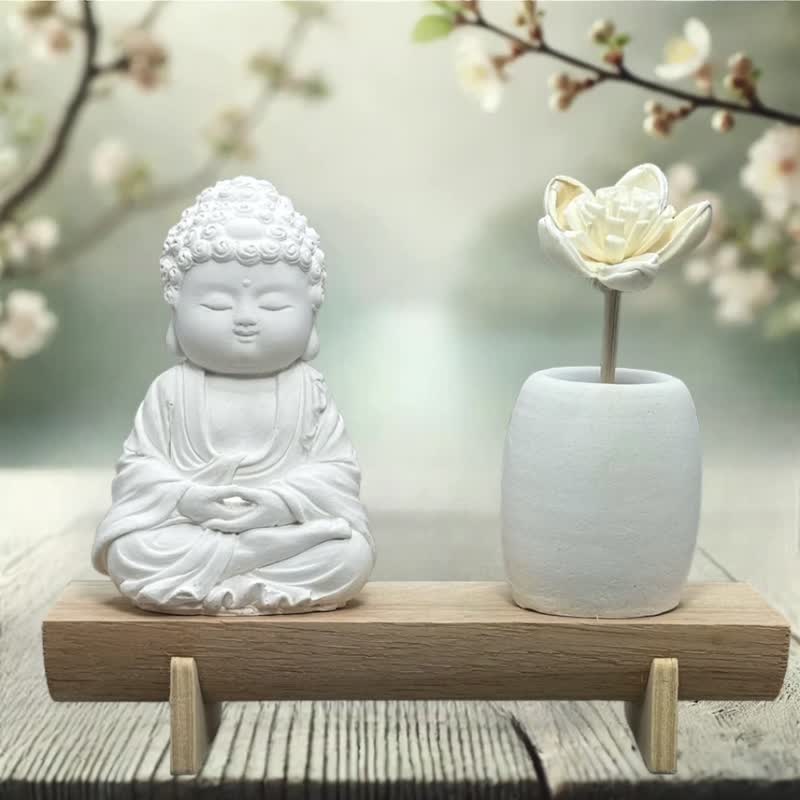 文青简约风 净念吉祥之育德小佛 原木底座系列 新时尚风格 - 香薰/精油/线香 - 水泥 白色
