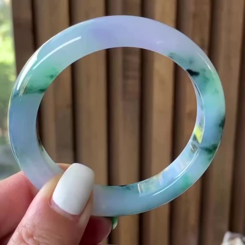 冰种 天然翡翠 缅甸 A玉 玉镯 • 冰种莫奈花园翡翠福镯 - 手链/手环 - 玉石 蓝色