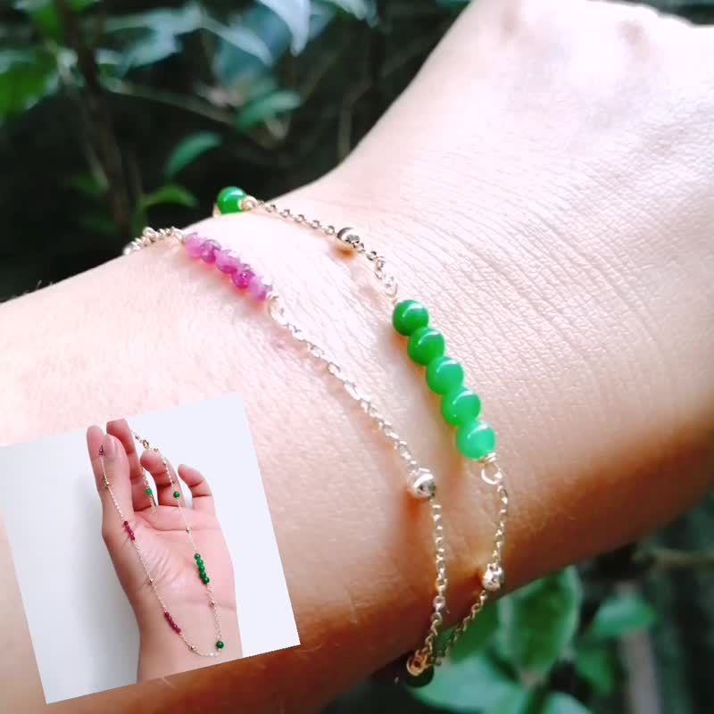 金银财宝Jinyincaibao 14k阳绿红宝石细致2圈式手链 - 手链/手环 - 宝石 