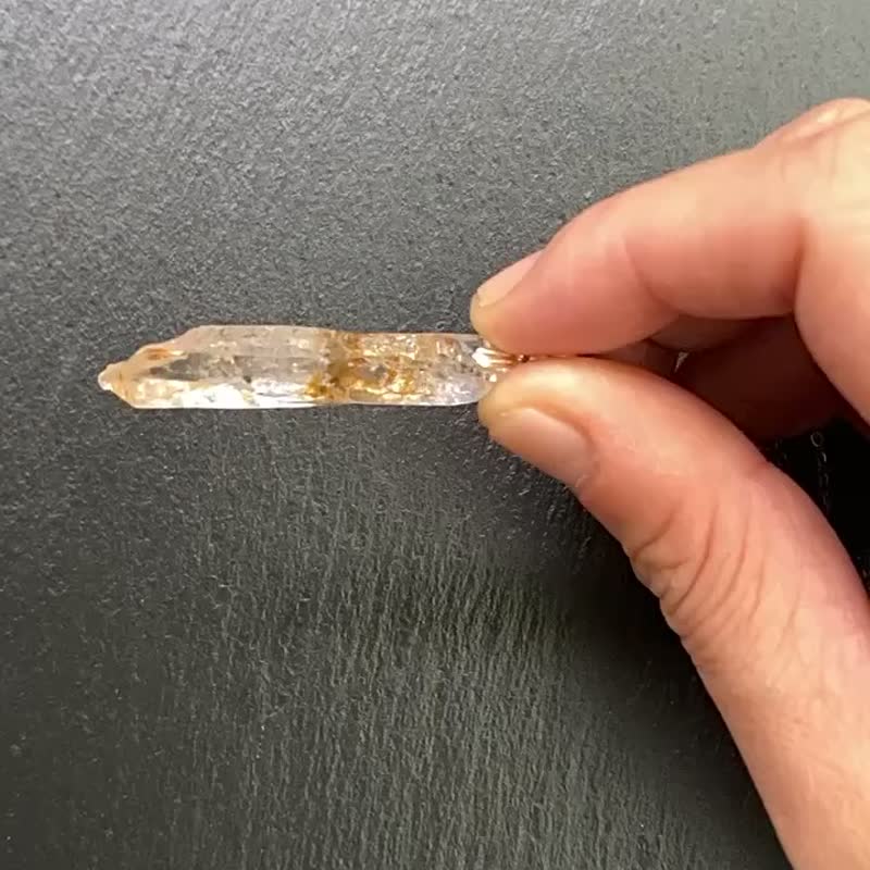 能量原石-天然冰透油胆红泥骸骨双尖水晶925纯银钛钢项链 - 项链 - 水晶 多色