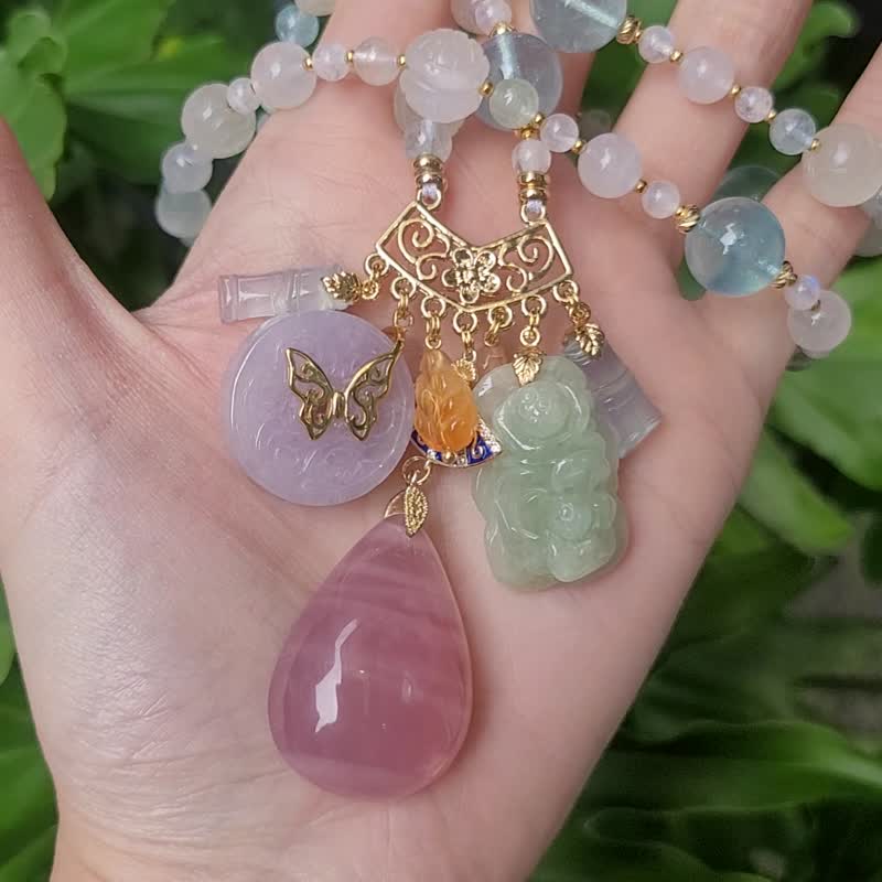 翡翠 蝠报 粉晶 海蓝宝 多宝 所愿皆成 上善若水 彩虹 项链 单品 - 项链 - 宝石 多色