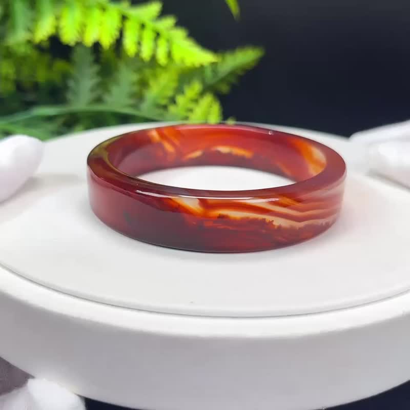 优质 马达加斯加红玛瑙手镯 56MM 冰透起刚山峦风景千层方条 贵气 - 手链/手环 - 半宝石 红色