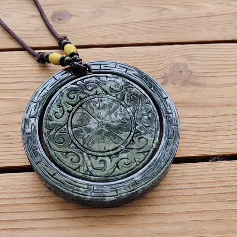 【亲翠】天然翡翠 冰油黑乌鸡项链手雕仿古纹套镯58圈口 - 手链/手环 - 玉石 黑色