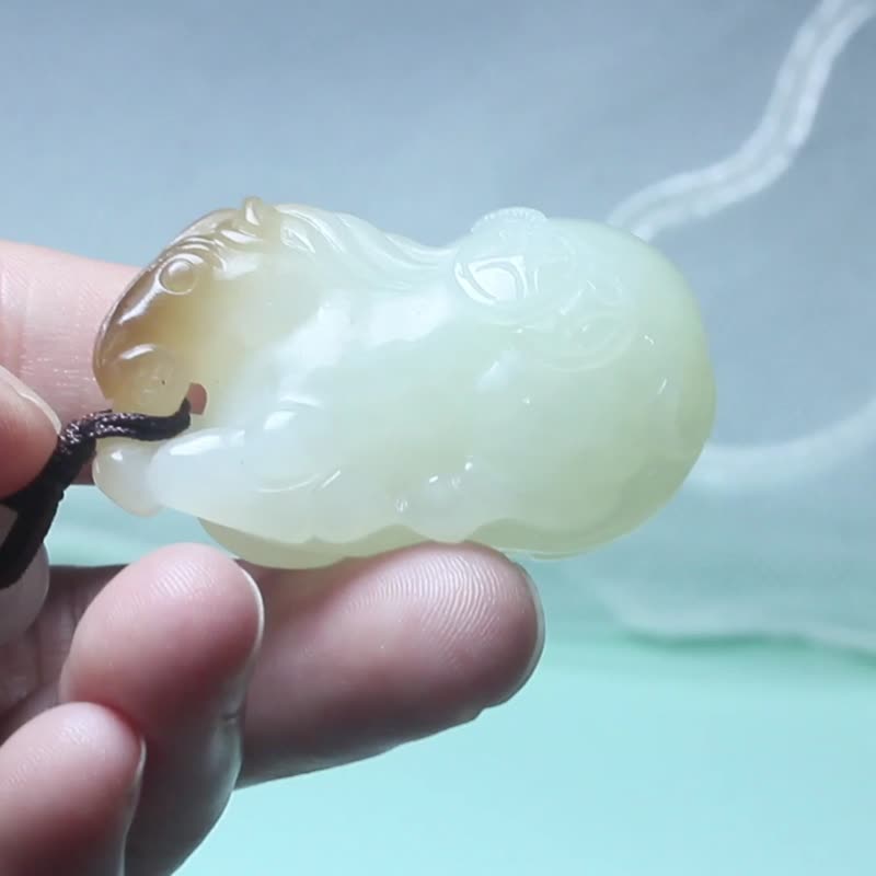 【马到成功】和田玉 项链 吊坠 雕刻设计玉石挂件 十二生肖马 - 项链 - 玉石 白色