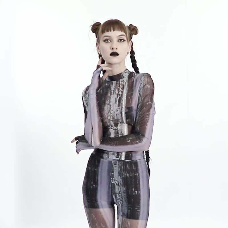 庞克反乌托邦部落猎手上衣 - 拇指款 / 五指款 / 情侣款 - 女装 T 恤 - 其他材质 灰色