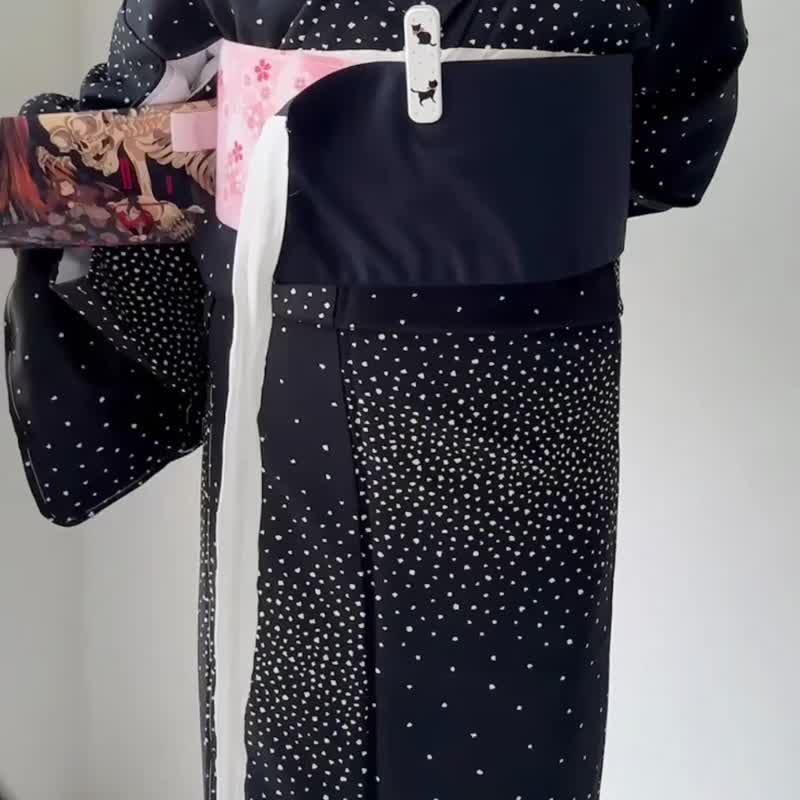 预系式定型名古屋带-浮世绘风: 千叶古内里 泷夜叉姫与骷髅妖 - 皮带/腰带 - 聚酯纤维 黑色