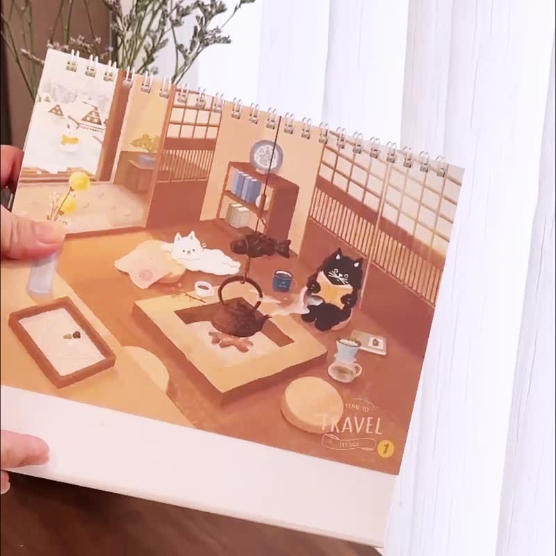 2026桌历-猫猫旅行时光-马年桌历-精美盒装-交换礼物 - 年历/台历 - 纸 黄色