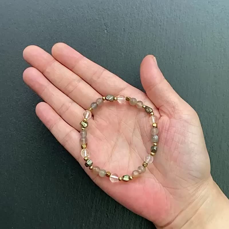 能量原石-黄铁矿x骨干太阳石x白水晶 黄铜手链 财运原石 避邪助运 - 手链/手环 - 水晶 多色