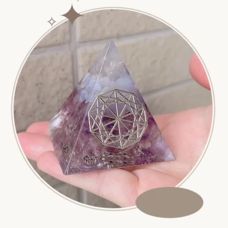 【蓝纹玛瑙+浅紫水晶】奥根能量塔Orgonite (6cm/5cm/4cm) - 摆饰 - 水晶 