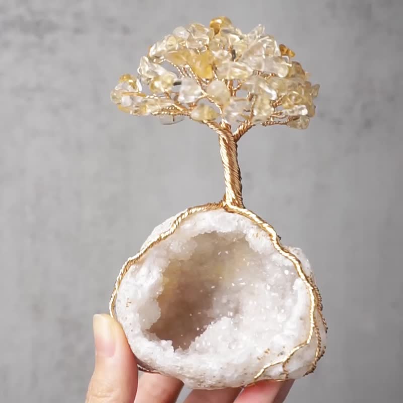 聚宝盆水晶树 // 黄水晶 白晶洞 // 招财 丰盛 // 赠底座 - 摆饰 - 水晶 金色