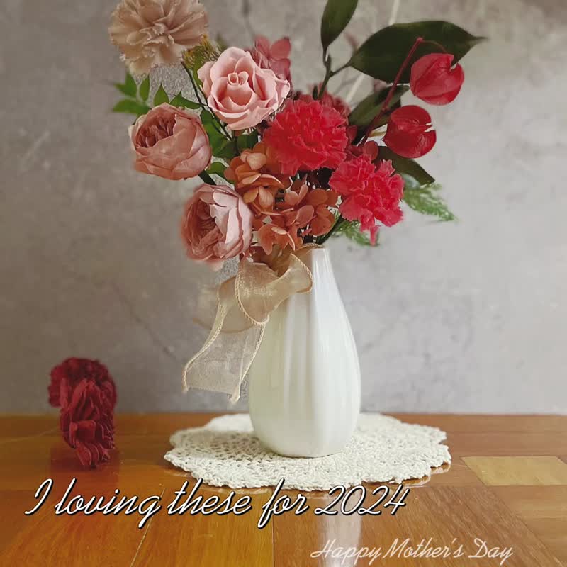 【花诉花艺】典雅永生康乃馨瓶花-永生花花礼/桌花 - 干燥花/捧花 - 植物．花 多色